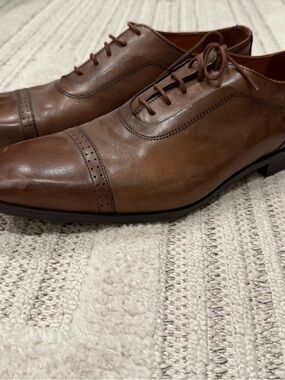 Classic Brown Leather Cap-Toe Derby Shoes
